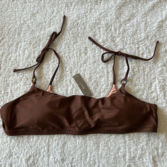 J. Crew O-Ring Tie Shoulder Bikini Top Size 2X Brown NWT - Picture 4 of 6